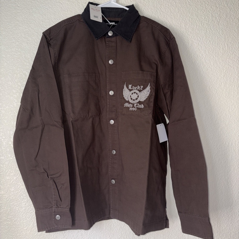 Lucky Brand Logo Utility Jacket Turkish Coffee‎ Brown with Buttons Size Large